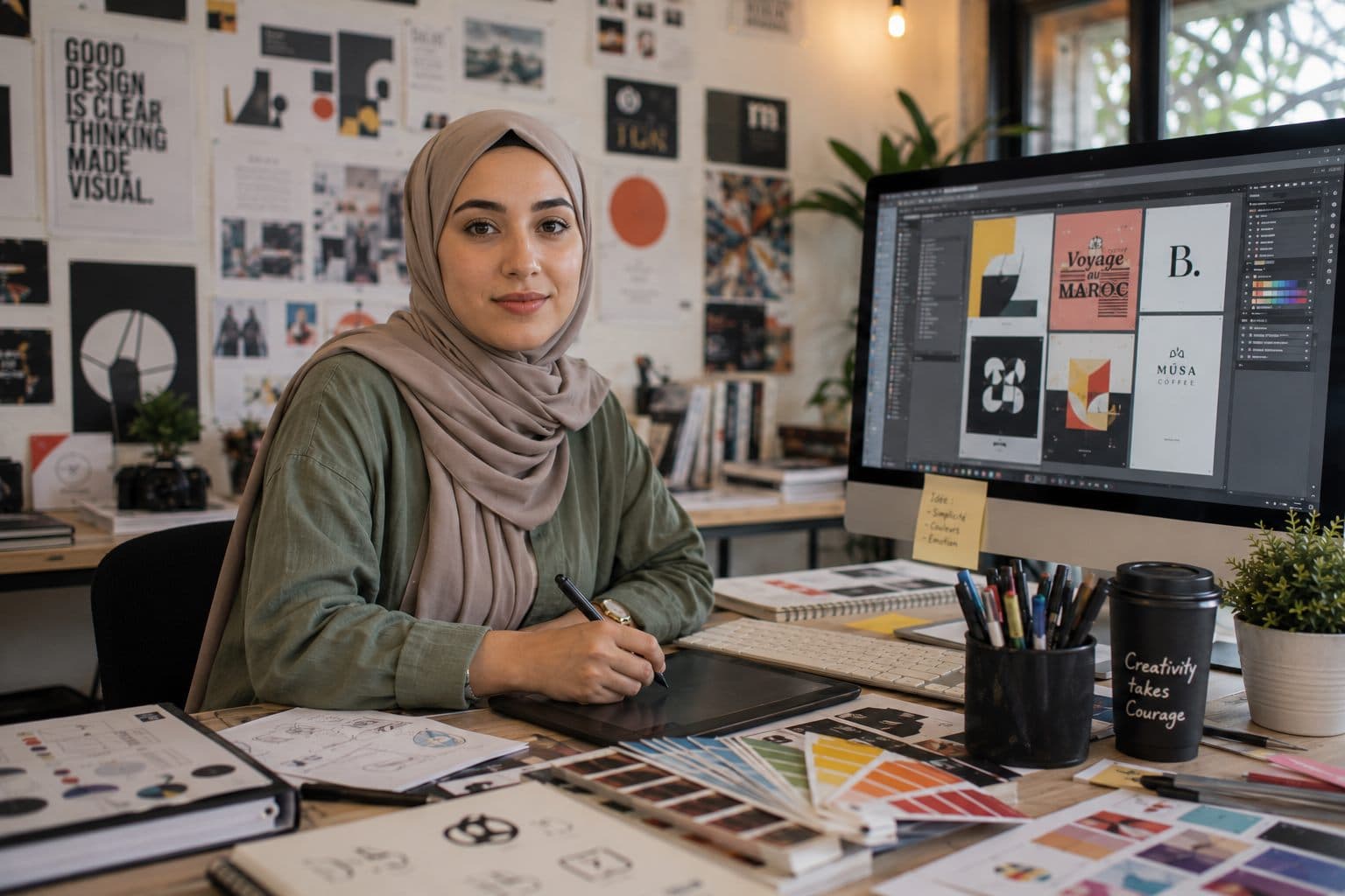 Graphiste composant une identité visuelle